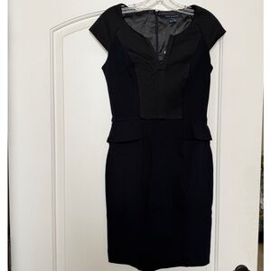 French Connection Black Textured Peplum Midi Dress